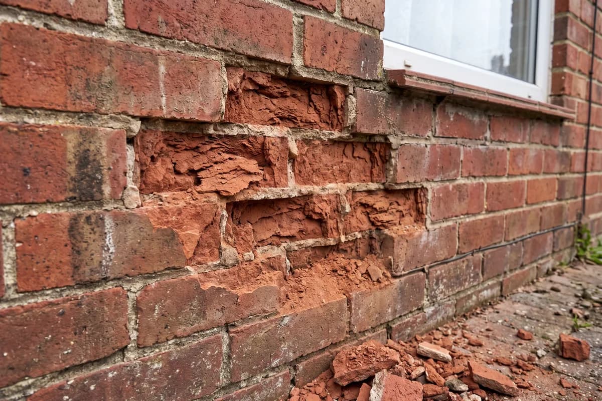 Spalling or flaking brick faces