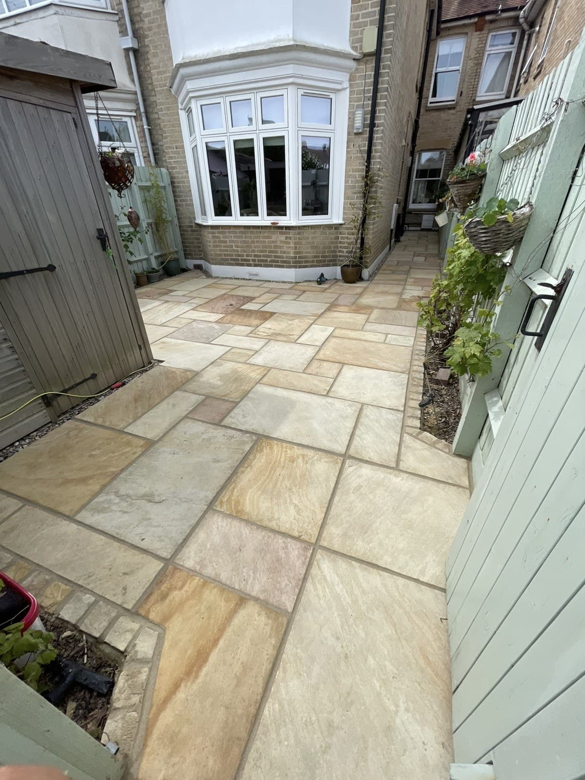 Patio Indian sandstone bay window gate