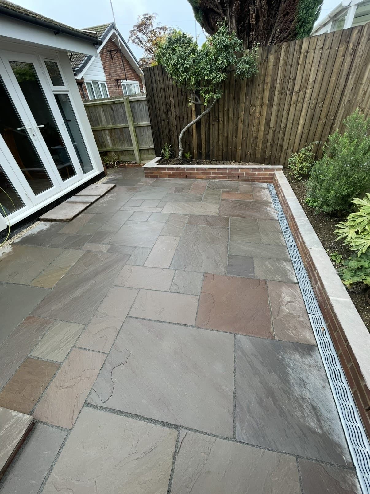 Patio Indian sandstone drainage channel