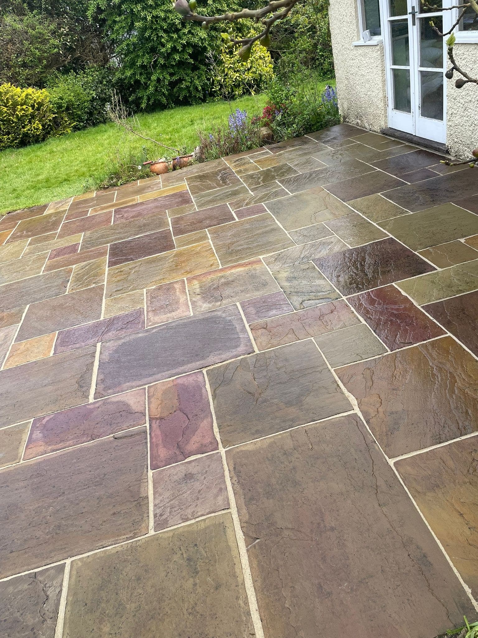 Patio Indian sandstone wet garden